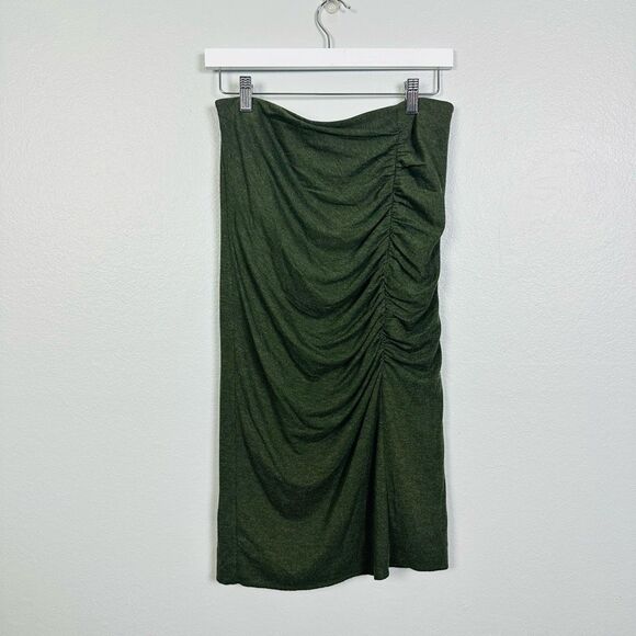 Ann Taylor Dark Green Ruched Long Knit Dress Skirt Size 8 - Picture 1 of 12